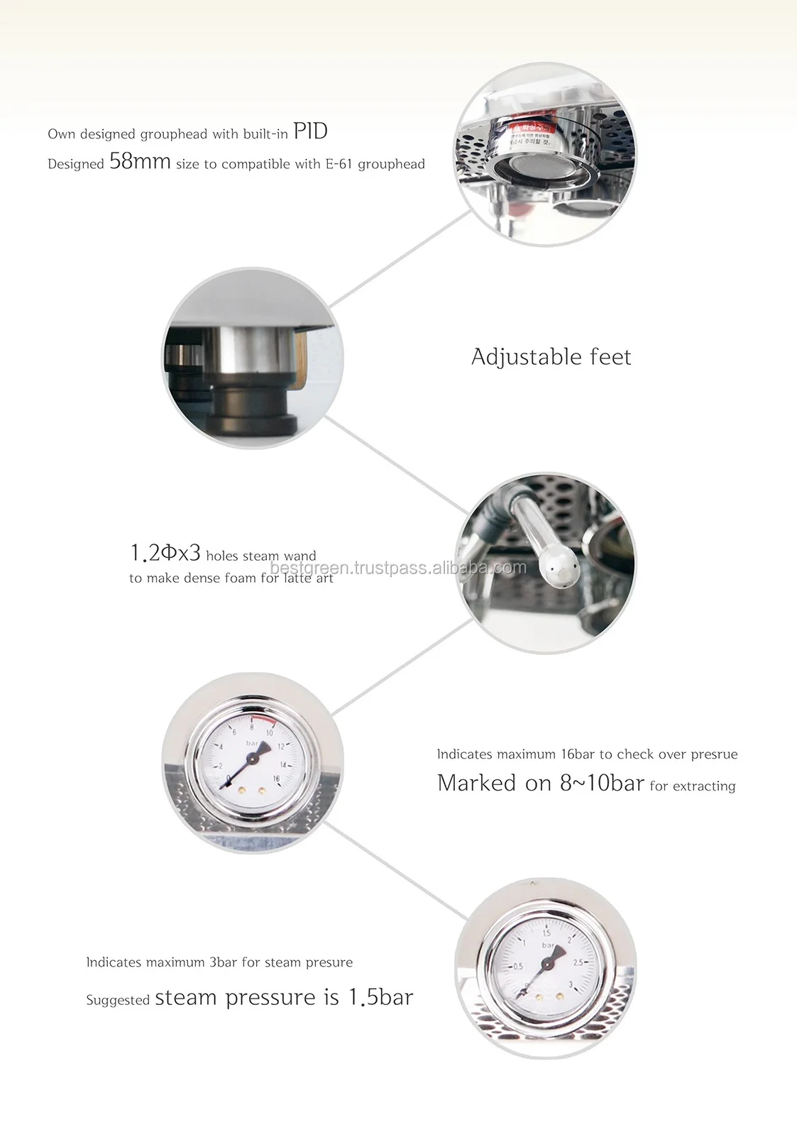 Pressure Variable Espresso Coffee Machine With Stabilized Steaming And