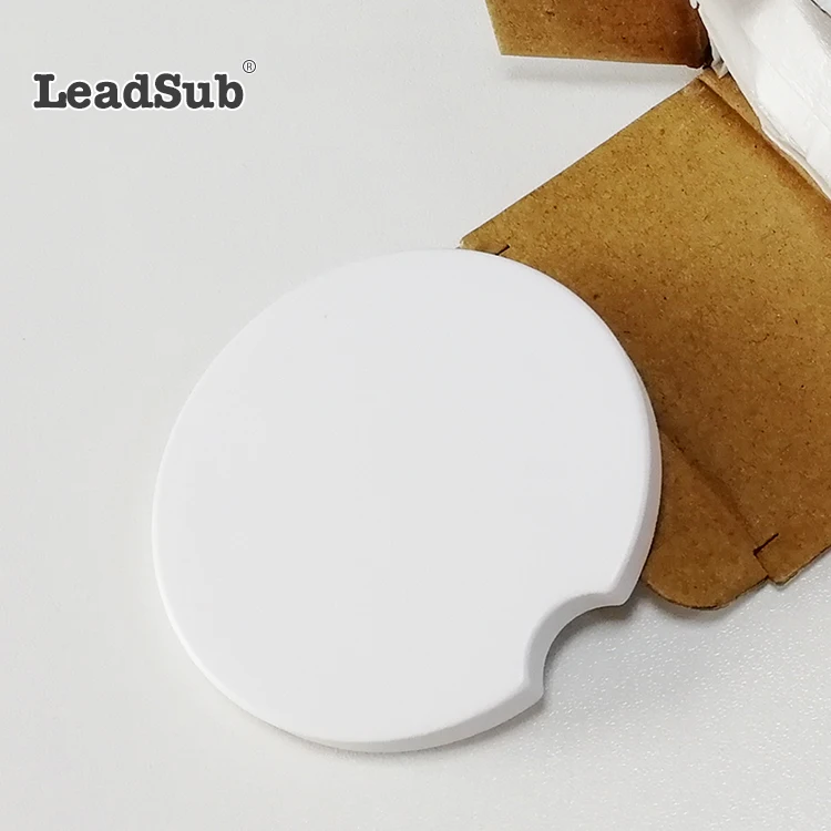 

Leadsub white cup sublimation blank water absorbent round ceramic car coaster for gift, Customized