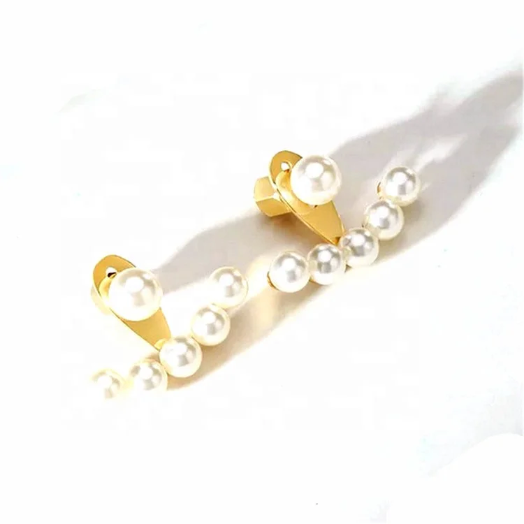 

Ear Jacket Pearl earrings adjustable high and low titanium steel stud earrings rihanna American elegant casual unique jewelry