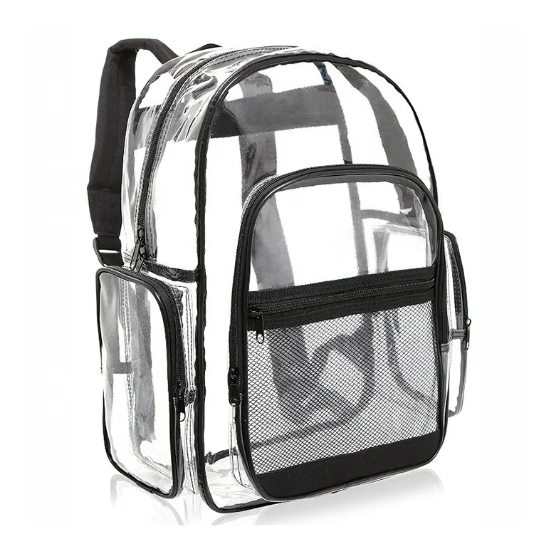 

Clear Transparent PVC School bag Backpack Outdoor clear Backpack with Black Trim, Transparent backpack