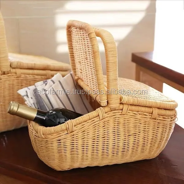 Natural Handwoven Bamboo Rattan Picnic Basket Wholesale Cheap Price For