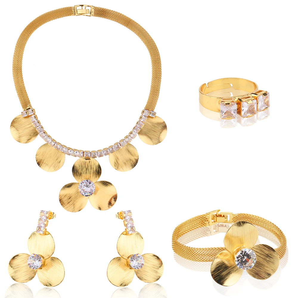 

High Quality Advanced Gilded Zircon Earrings Necklace African Fashion Wedding Bridal Jewelry Sets