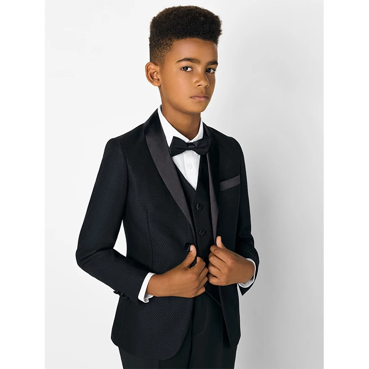 

Boys black slim fit tuxedo 5 pieces Customized dinner suit sweat junior party wedding luxury dress baby boys formal suit sets