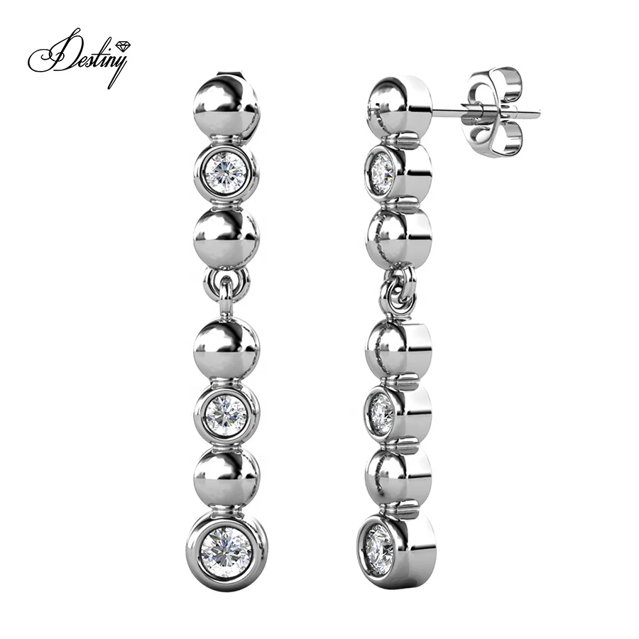 

Destiny Jewellery Dangling Evelyne Long Beaded Crystal Drop Stud Earrings 2020 Women Fashion Jewelry, White / rose gold