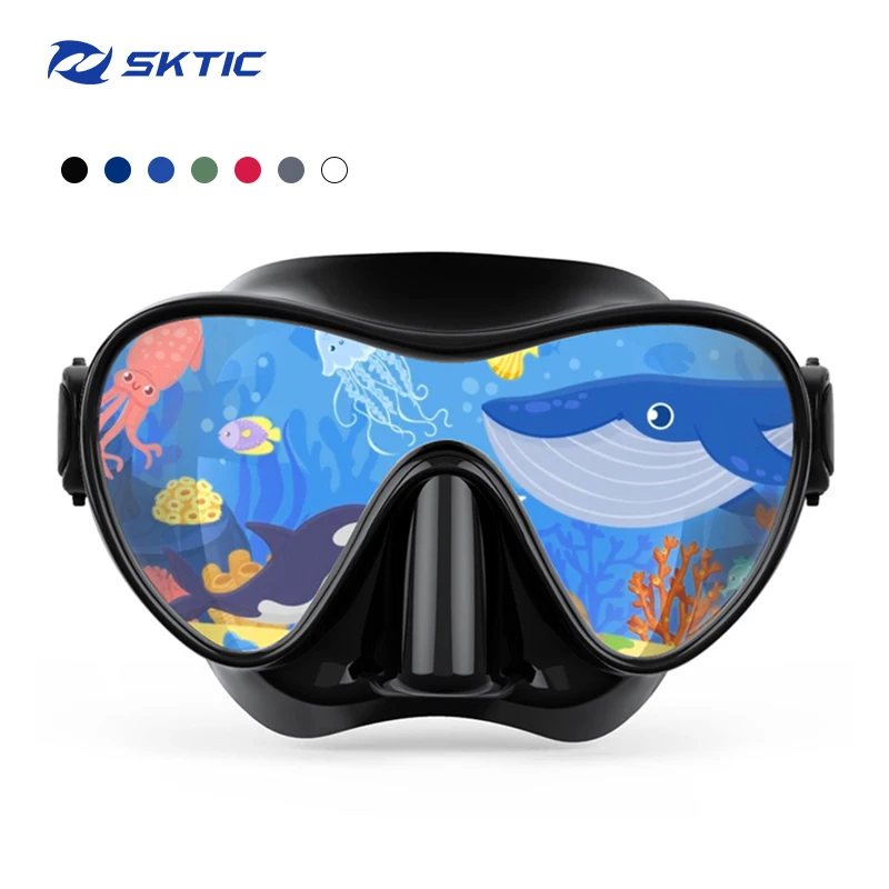 

SKTIC High quality Black low volume soft silicone diving snorkeling goggles for kids anti-fog free dive Freediving mask