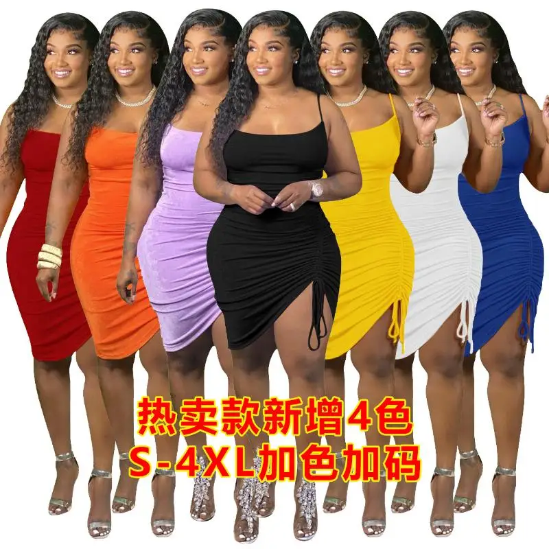 

China Casual Dress For Plus Size Women Supplier Slim Fit Women Summer Dresses For Plus Size Multicolor Sling Plus Size Dress