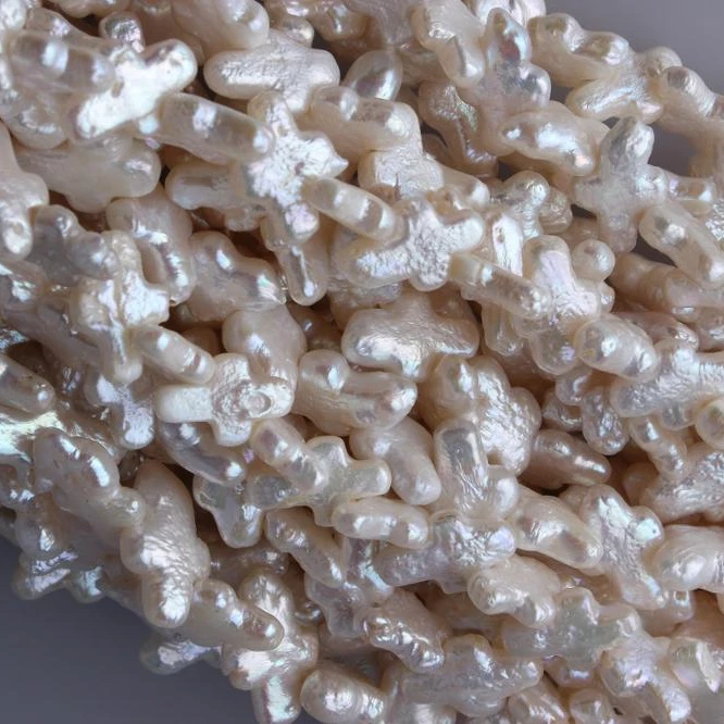 
13-15mm Cross Shape White Colour Natural Keshi Freshwater Loose Pearl Strand, 16