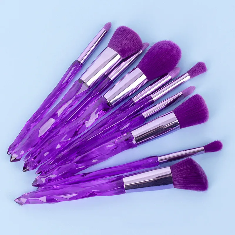 

10 Pcs Clear transparent holographic diamond handle crystal make up brush set sparkle crystal diamond bling makeup brush set