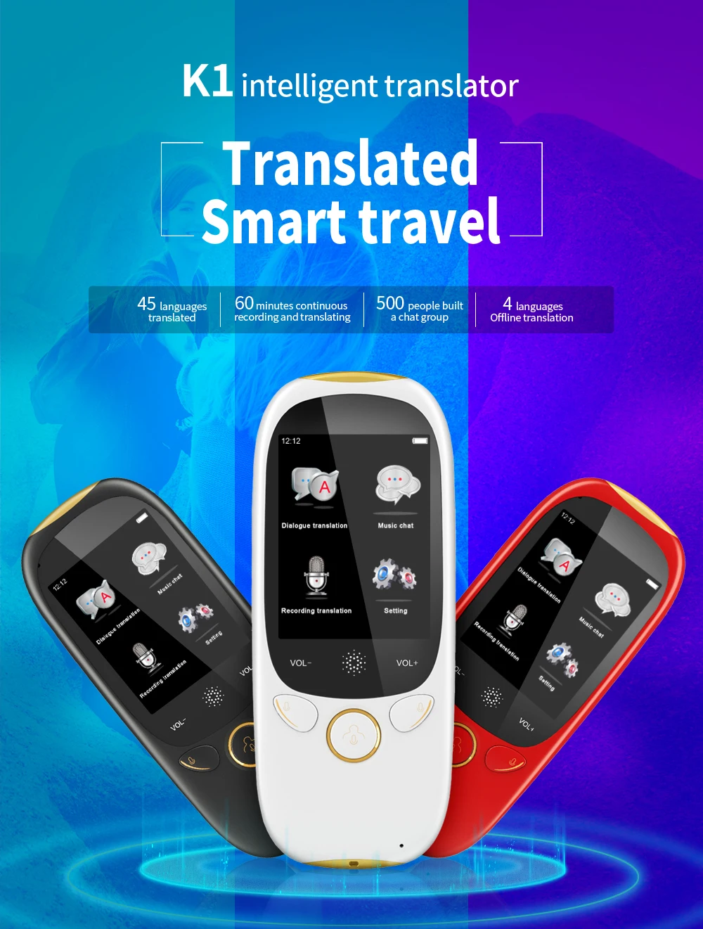best voice translator with display, multi language support and