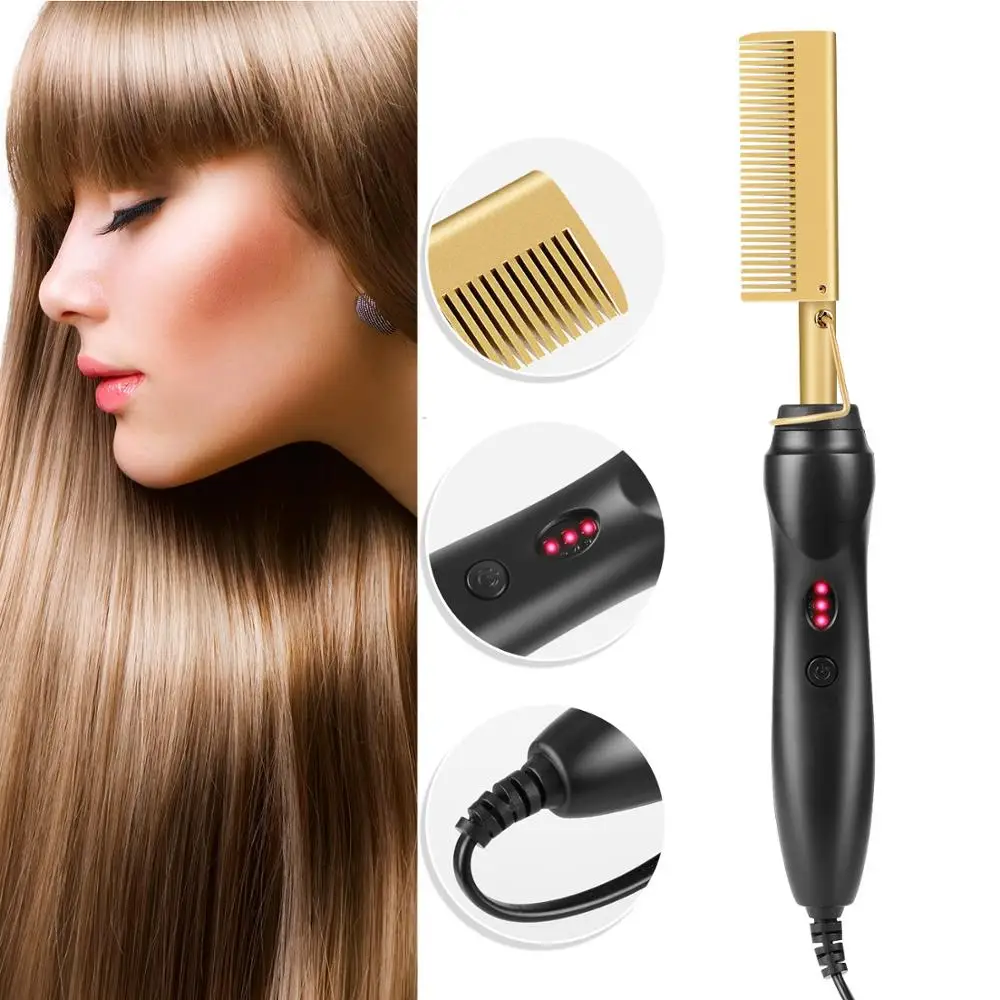 

Hair Curler Iron Comb Wet Dry Hair Use Hair Curling Iron Straightener Comb Straightening Brush Electric Hot Comb Titanium Alloy, Black, gold, green, pink