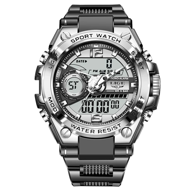 

LIGE LG8922 classy Wdouble display Rubber band Leisure quartz watches