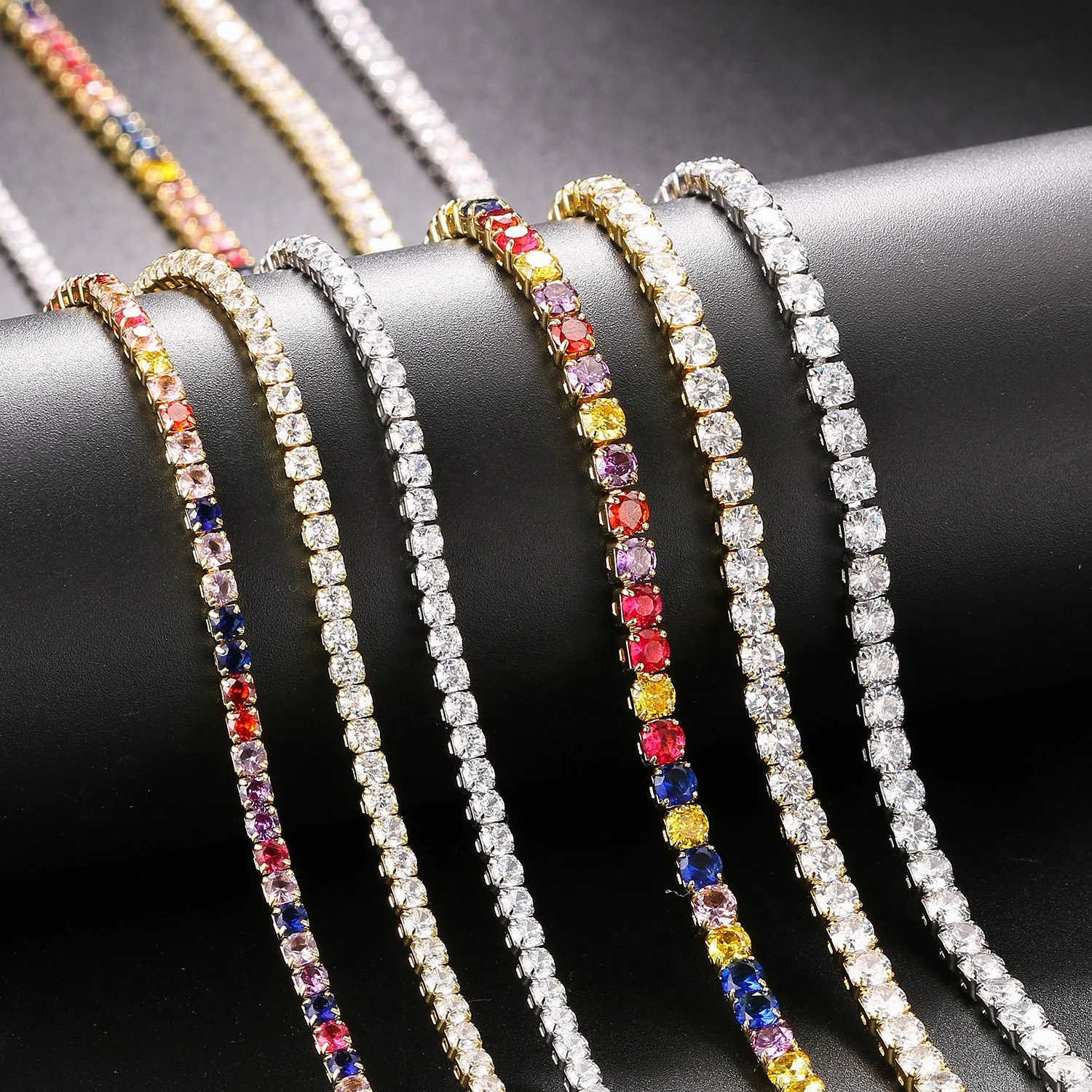 

New 3MM 4MM Iced Out Tennis Necklace Women Men Colorful Zircon Full diamond Chain Fashion Hip-Hop Jewelry Choker Clavicle chain