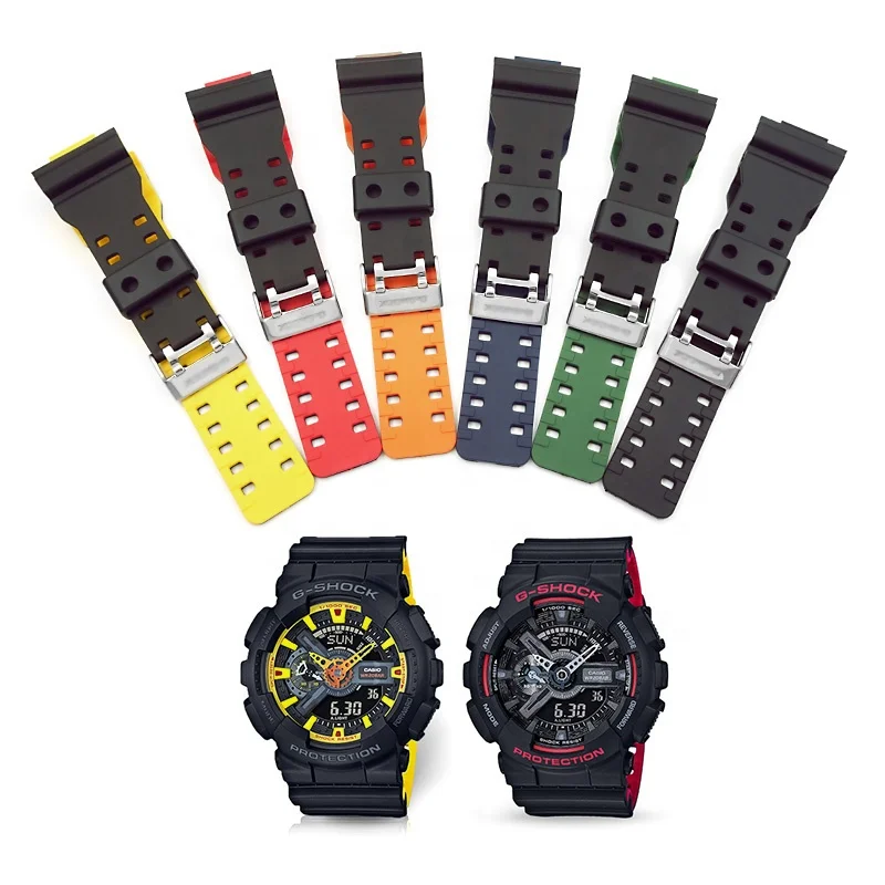 

Double color Resin strap for casio g shock GA110 GA100 GD120 GW8900 Rubber Watch Strap silicone band strap, Yellow, orange, red, blue, green, black
