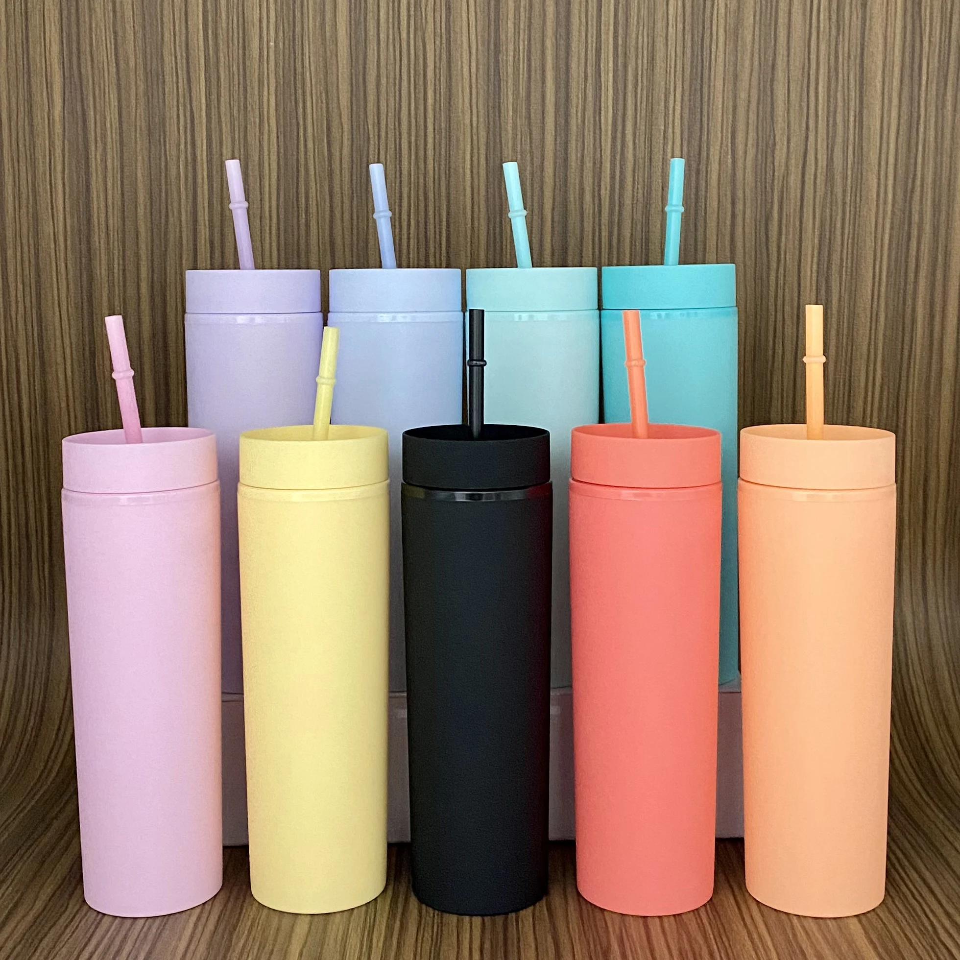 

16oz Tumbler Double Wall Plastic Tumblers With Lid And Straw Acrylic Tea Coffee Skinny Matte Wine Tumbler Cups, Customized color