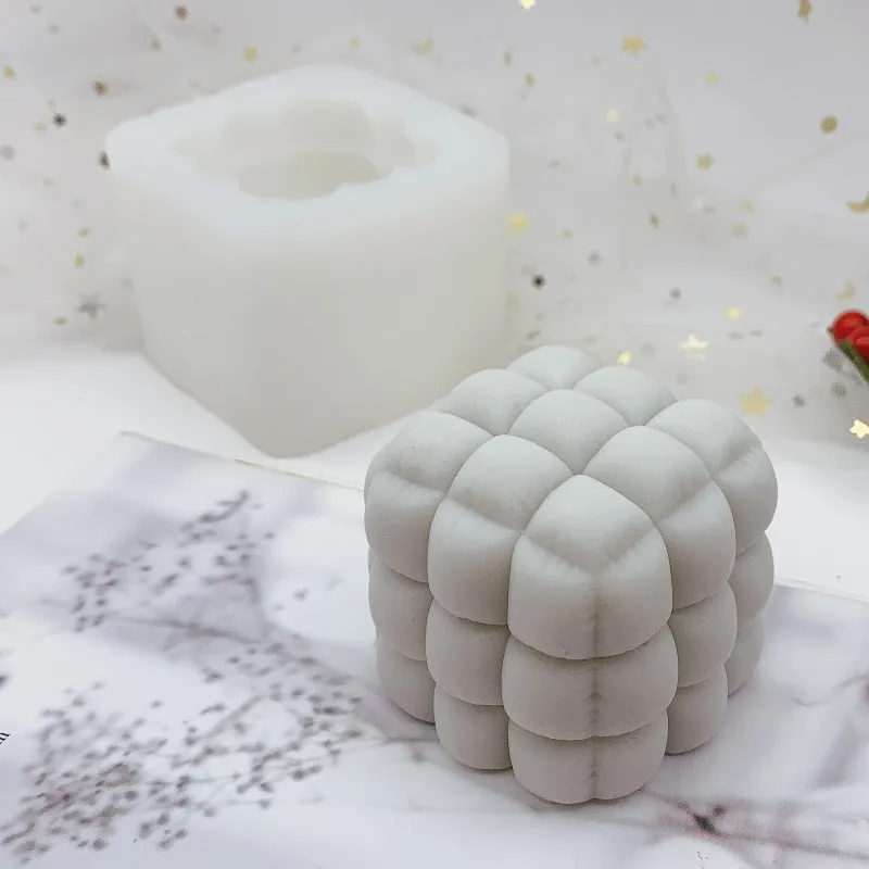 

DIY Aromatherapy Plaster Making 3D Cube Creativity Soft Bag Sofa Bread Shape Candle Silicone Molds, White