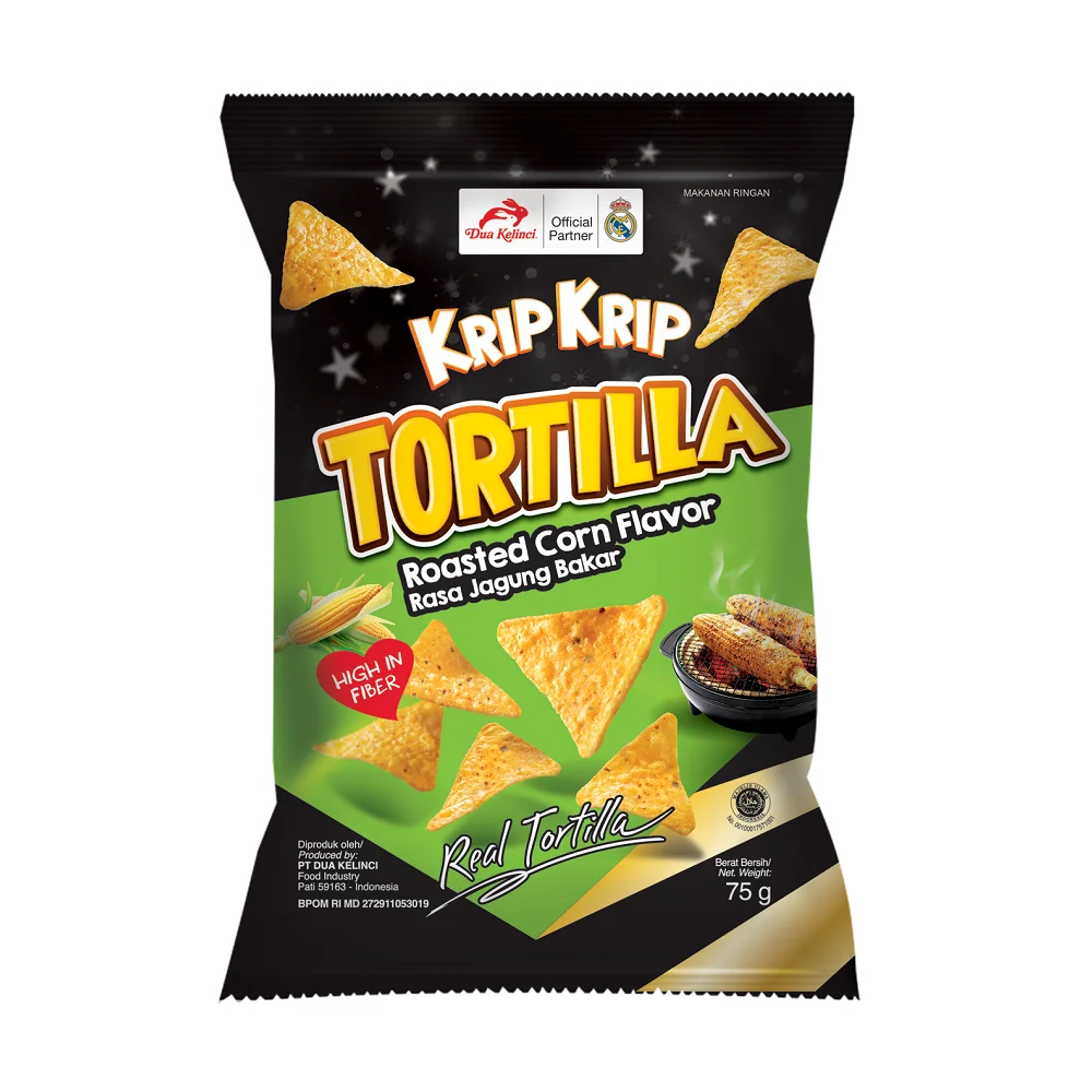 
DUA KELINCI - KRIP KRIP - TORTILLA CHIP ROASTED CORN FLAVOR SNACK INDONESIA 75 GR 