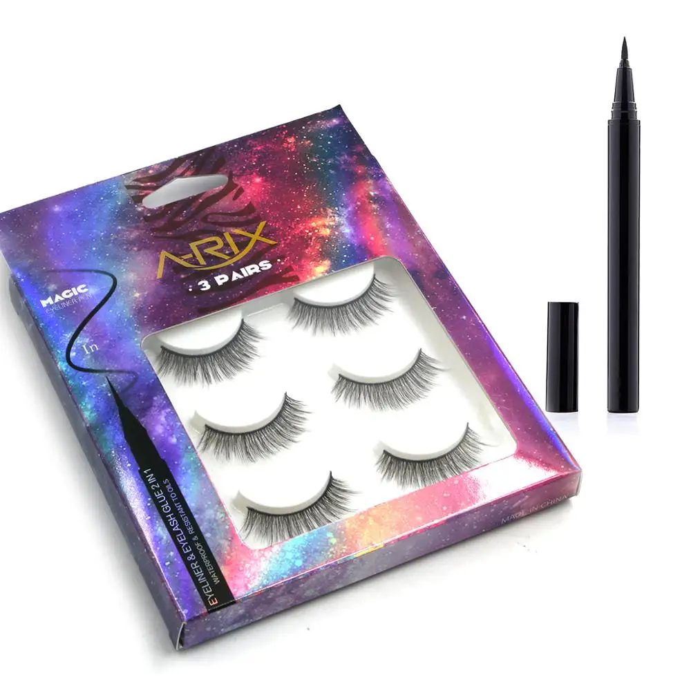 

Wholesale Eyelashes 3d Faux Mink Private Label Vegan Strip Faux Mink Eyelashes with Magic Adhesive Eyeliner, Black