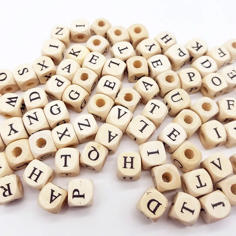 

Natural bulk bracelet decorative geometric cube initial alphabet letters wood beads for Kid DIY craft project jewelry