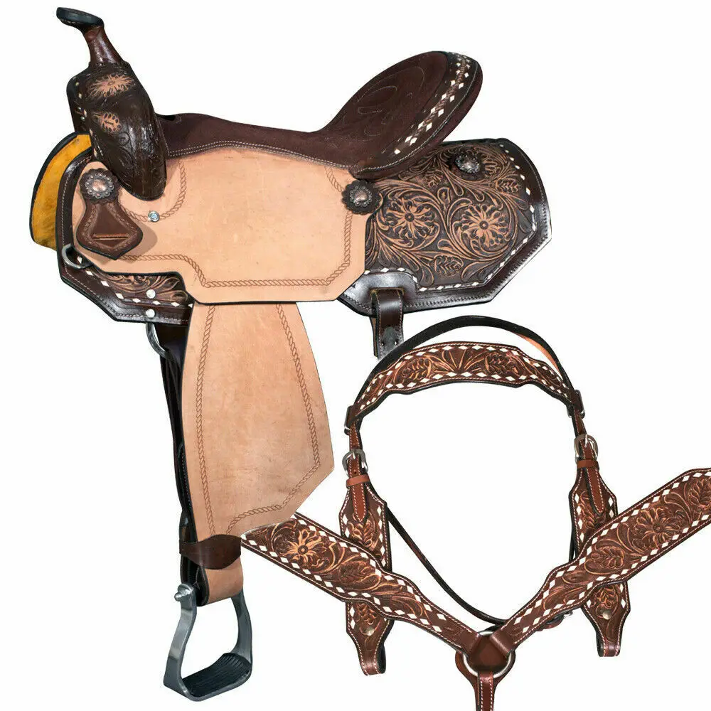 Beautiful Designer Barrel Racing Premium Leather Western Horse Saddle Tack Set 
