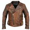 2018 New Arrival Classic Diamond Motorcycle Biker Jacket Brown Distressed Vintage real Leather Jacket