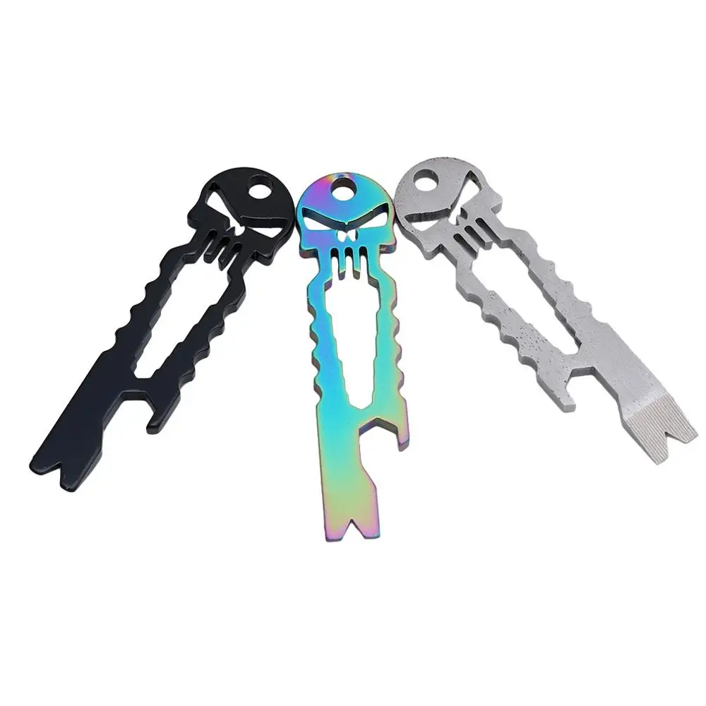 

Skull Multifunctional Keychain as Pry Bar, Nail Puller, Screwdriver, Beer Bottle Opener, Spanner, Wrench, Pocket Survival Tool, Silver / black / rainbow