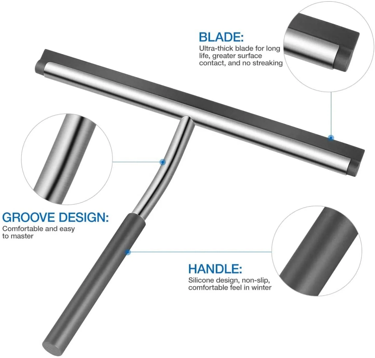 

Hot Selling Black Long Handle Car Glass Window Cleaner Squeegee With Hook, Grey or custom color