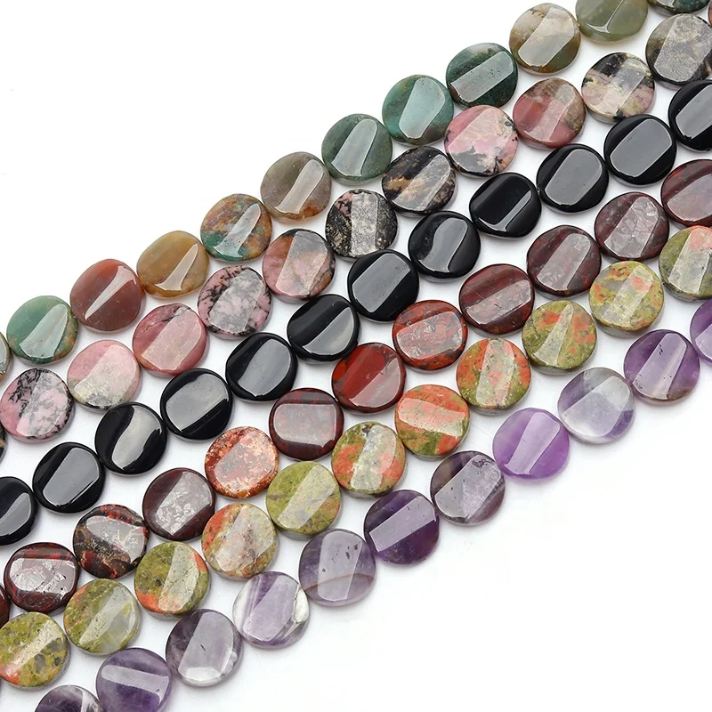 

2020 New Colorful Agate Gemstones Various Agate in Twisted Coin Beads Unakite Loose Stone, 100% natural color