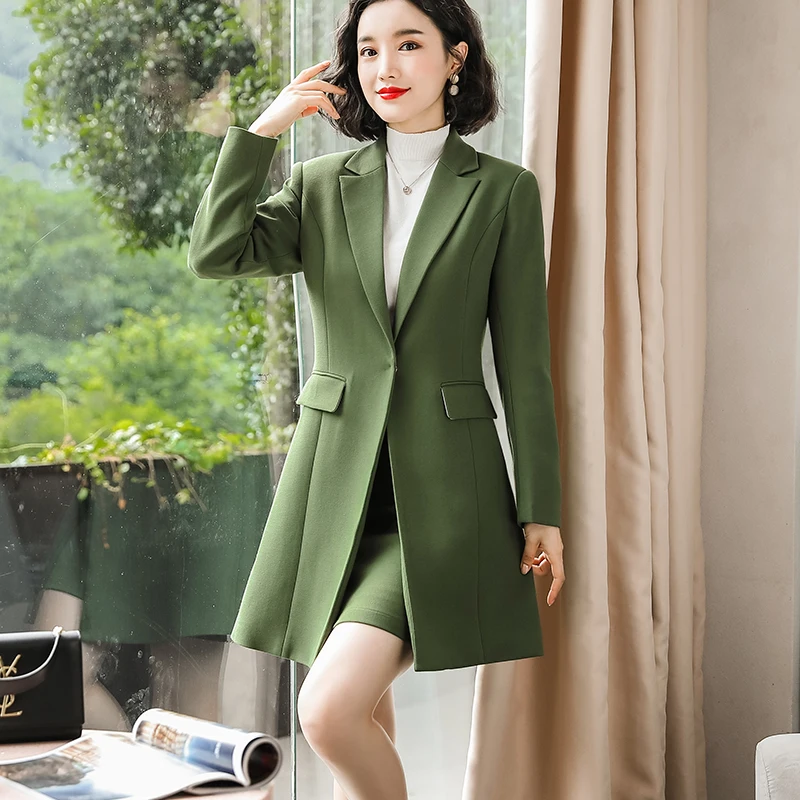 

Wholesale Dropship High-quality Women Candy Colors Skirt Suit Long Coat and Skirt Outerwear Jacket Fashion Style Office Lady, Olive, light blue, green, yellow, red, beige