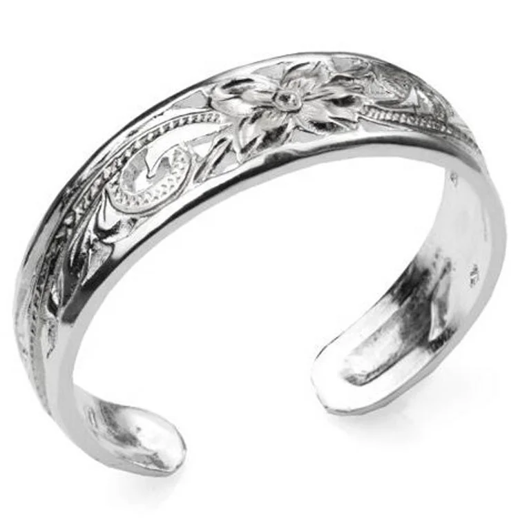 
Customized stylish bohemia 925 sterling silver blanking engravinf flower toe ring 