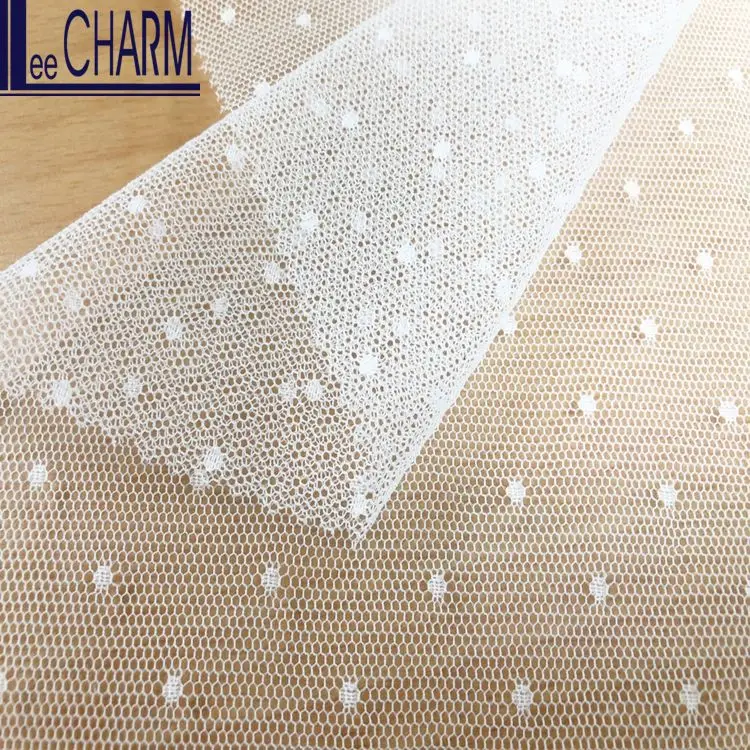 Lcsh531h1 Taiwan Quality 100% Nylon White Polka Dot Tulle Fabric - Buy ...
