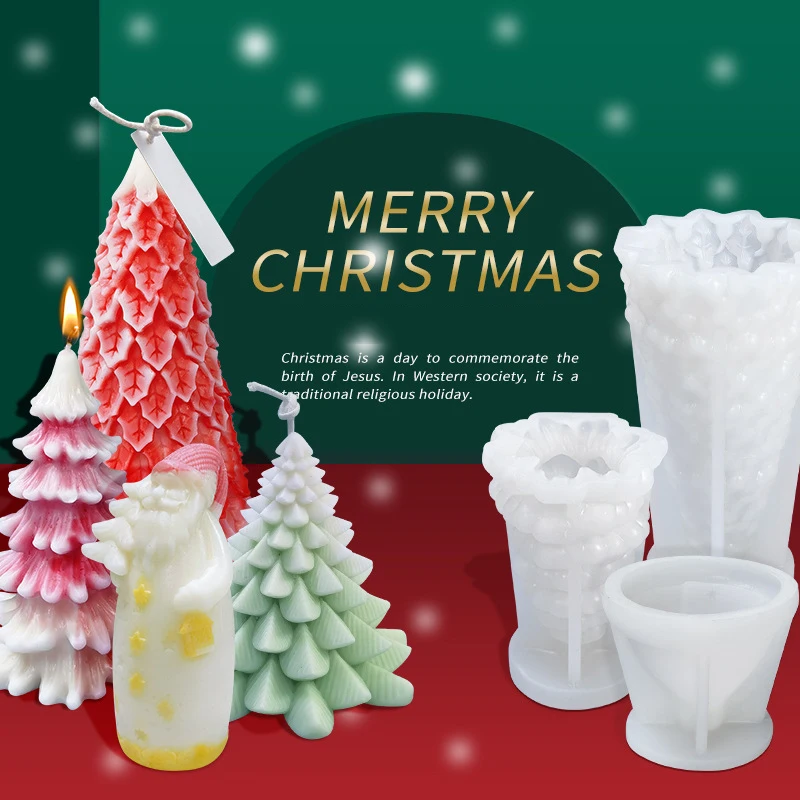 

Newest Home Decor Snowman Christmas Tree DIY Santa Claus Candle Molds Silicone 3D Mold Candle Holder Mold