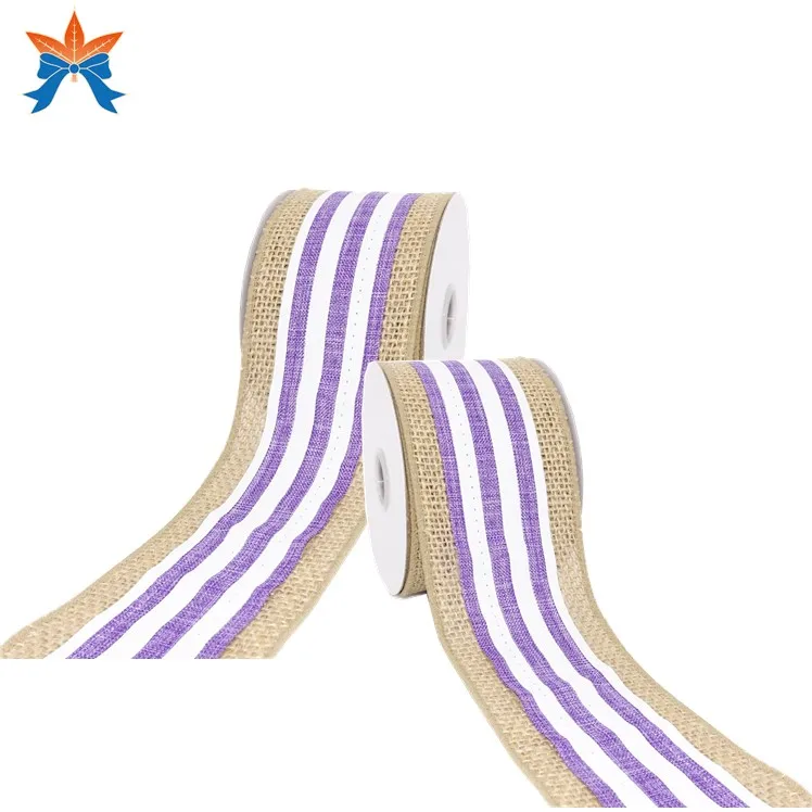 

Home&Office Burlap With White+PurpleWired Colorful Satin Ribbon
