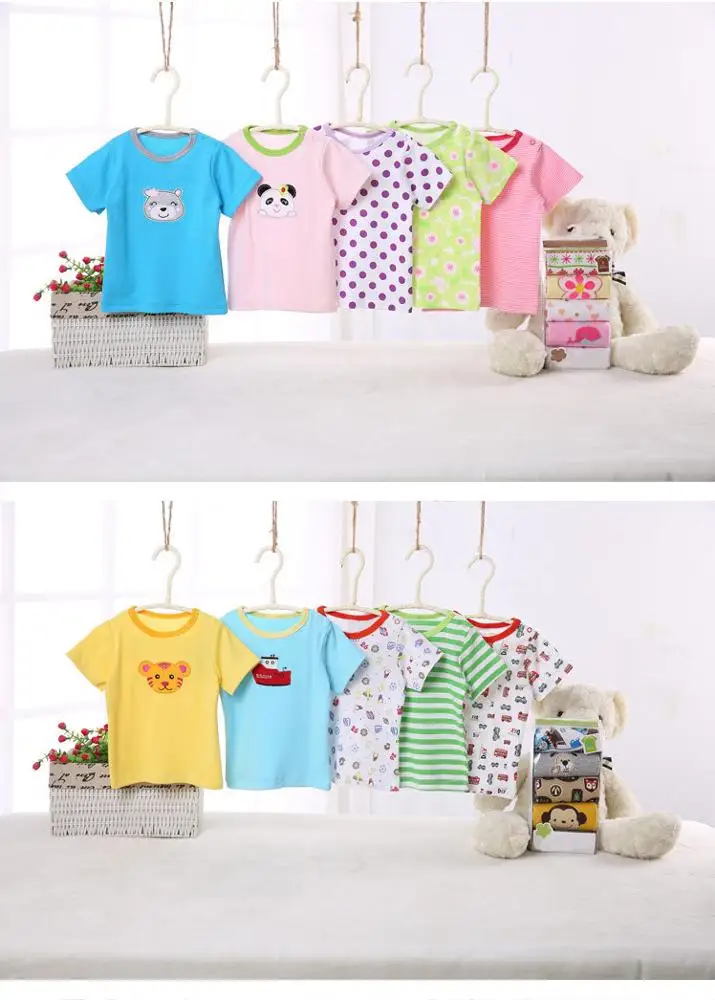 
wholesale price heyouj2 baby clothing set 5 pieces cartoon embroidered baby short T-shirt 