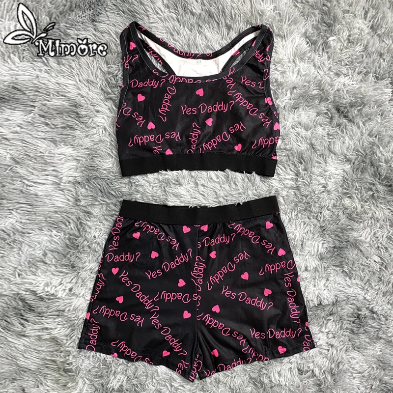 

Mimore Fashion Design black Yes Daddy two pieces set for women clothing