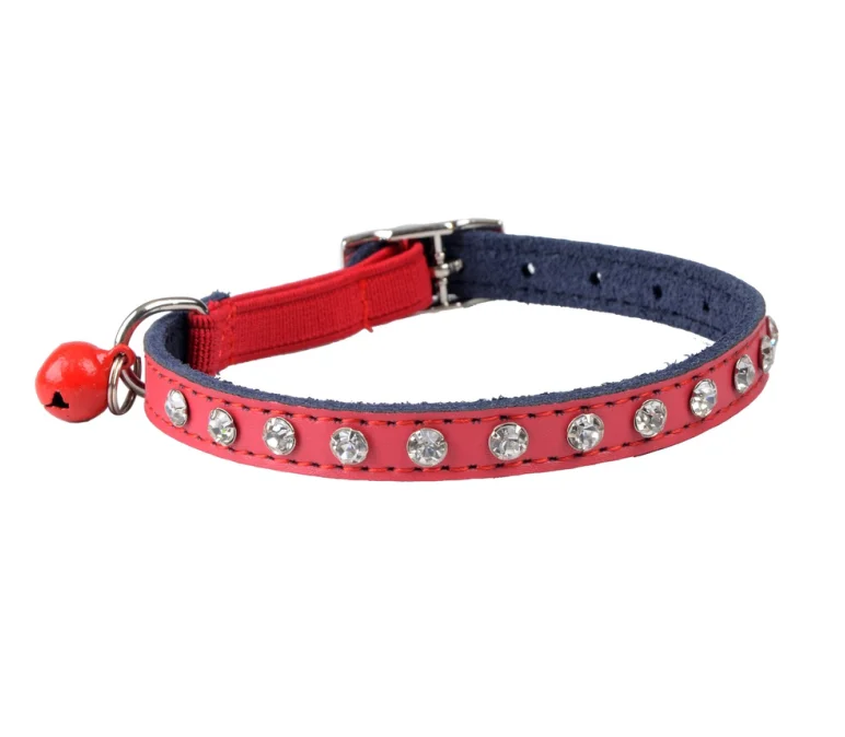

Factory Wholesale Multicolor Hot Selling Jeweled Leather Cat Collar Bells Adjustable Cat Collar, Pink ,red, black, blue, brown,mutilcolor, custom colors