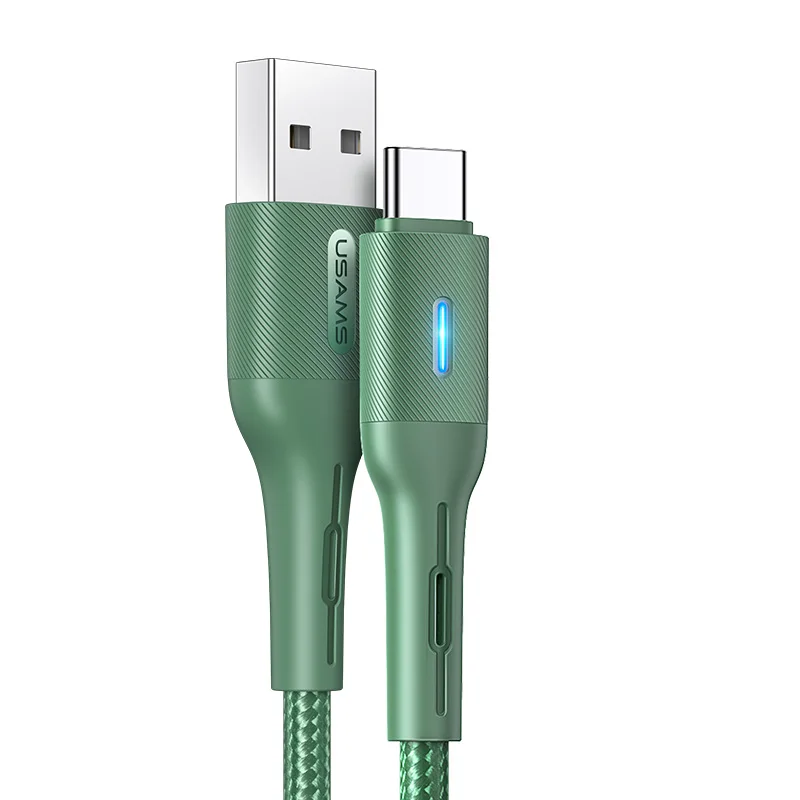 

USAMS New Arrival Intelligent Power-off Type C fast Charging Data Cable with Fashion LED Light, Black/green