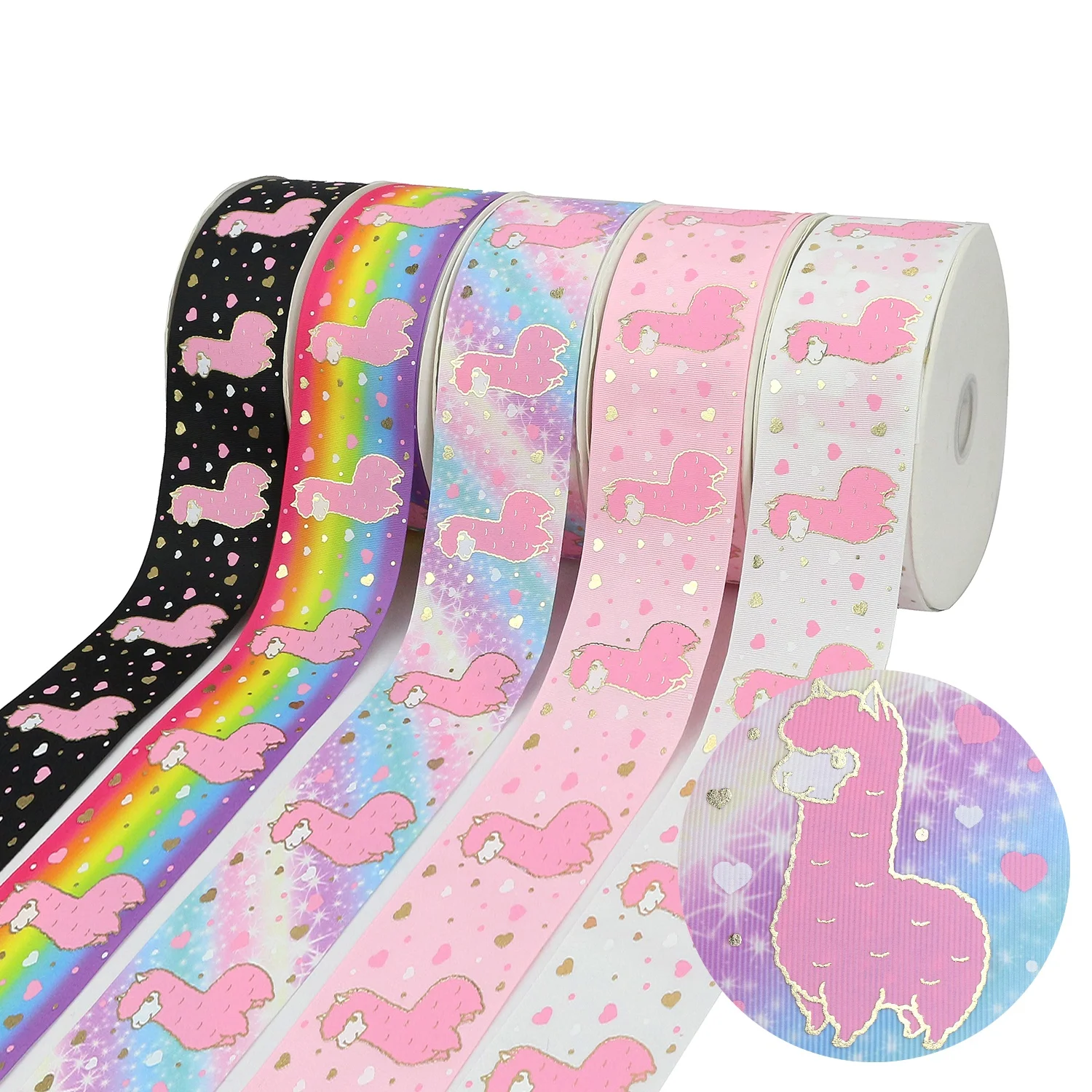 

Midi Ribbons Supplier Wholesale 3" Character Alpaca Pink Ink Foil Printing Hair Bow Ribbon, Request