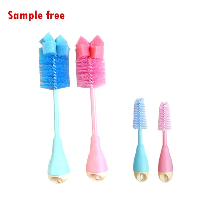 

Manufacturers Baby Feeding Nipple 360 Degree Long Handle Rotating Nylon 2 In1 Cleaning Cup Glass Milk Brush Set Bottle Brushes, Picture