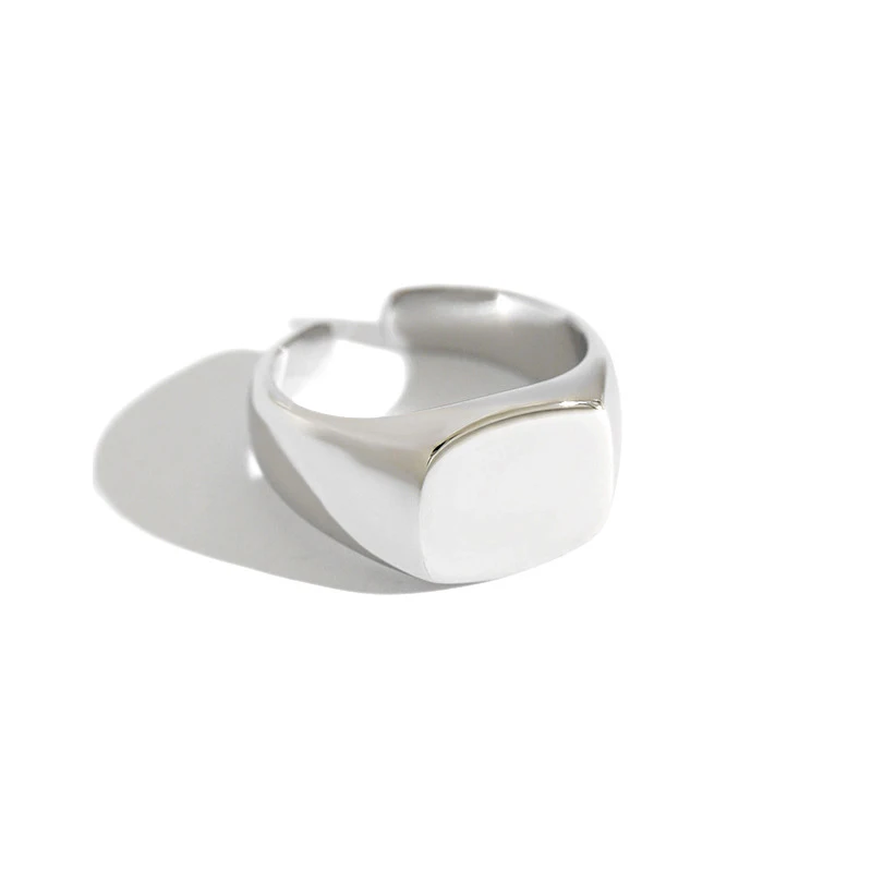 

H-R764 Christian Gifts Pure Sterling Silver 925 Chic Style Simple Bare Body Wide Square Open Ring