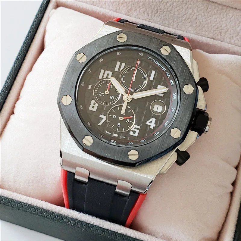 

Oak silver case black bezel Genuine Leather Band grid dial luxury brand mechanical sport watch