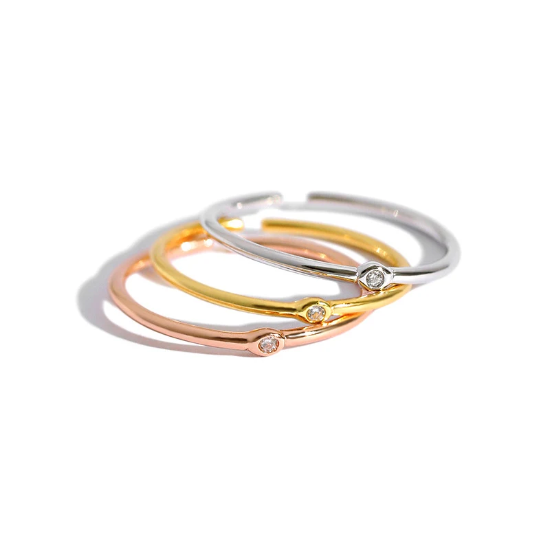 

H-R650 New Arrival Elegant Jewelry Silver Temperament Versatile Minimalist Fine Edge Zircon Open Index Finger Women Jewelry Ring