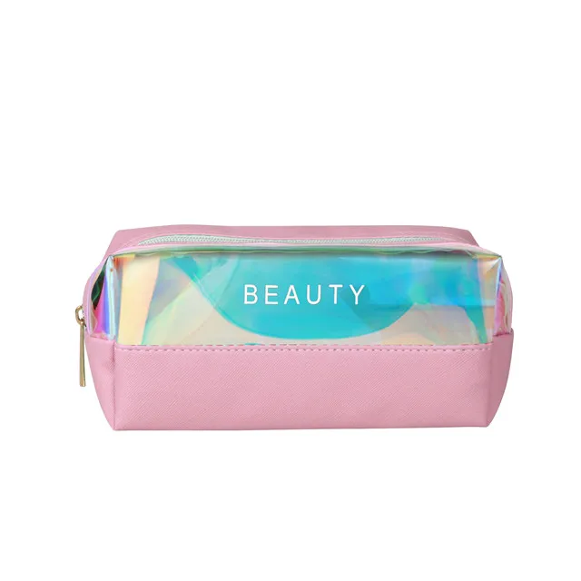 

Fashion With Logo Makeup holographic Transparent Cosmetic Personalized Laser Clear Pvc Bag Zipper Cosmetic Bags, Hot pink,green/customized