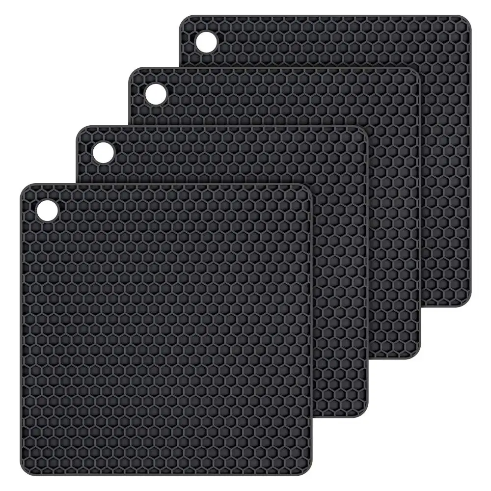 

Durable heat resistant hot potholders silicone table trivet mats, Black
