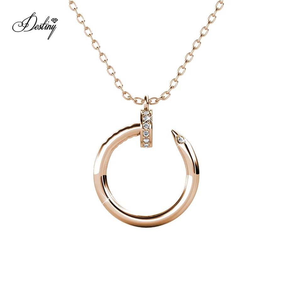 

Premium Austrian Crystal Jewelry Sterling Silver 925 / Brass Curved Nail Pendant Necklace Destiny Jewellery, White / rose gold