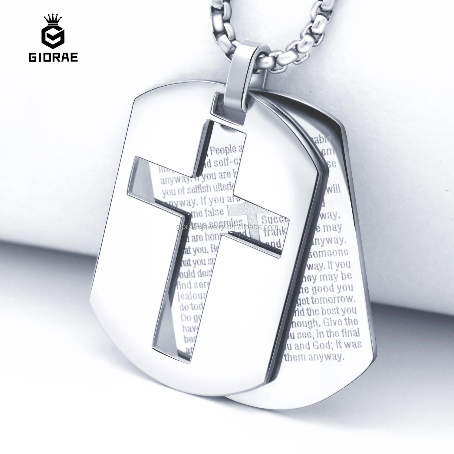 男士男孩领主祈祷吊坠的不锈钢狗牌十字架项链
