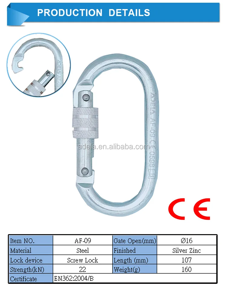 ADELA CE certified steel screw lock carabiner