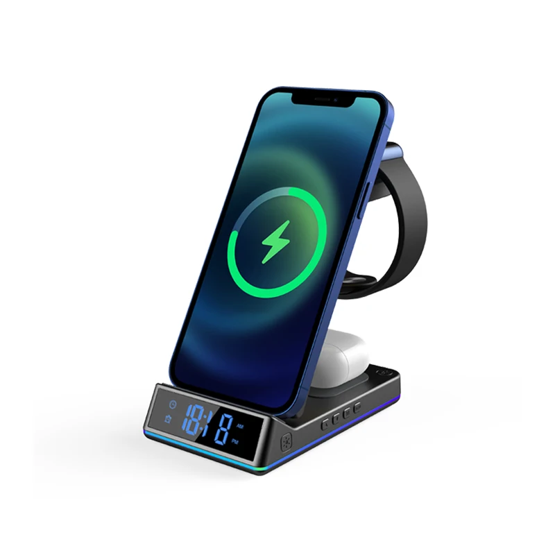 

wholesale portable 4 in 1 wireless charging alarm clock for iphone wireless charger night light desk lamp