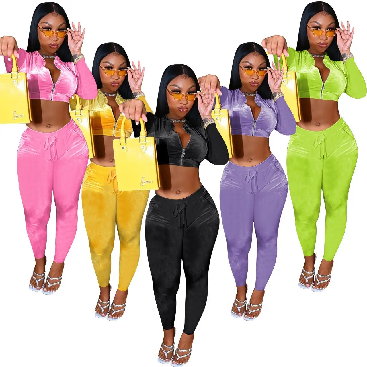 

Velvet Tracksuit For Women 2021 Custom Logo Two Piece Pants Set Velour Sweatsuit Sweat Track Suit Jogging Suit Velour Tracksuit