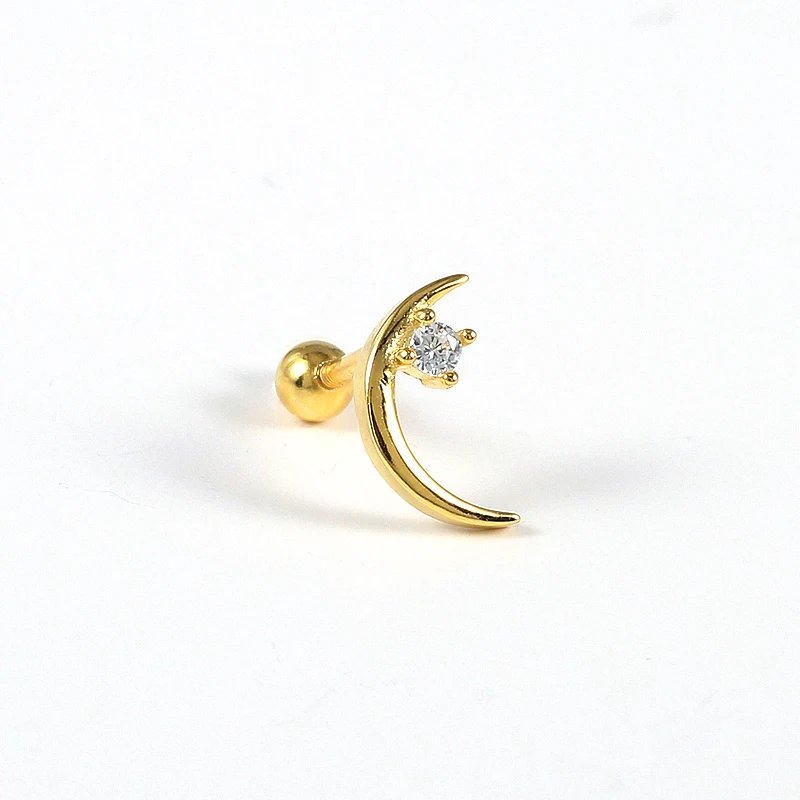 

CANNER Jewelry Wholesale New Exquisite Jewelry S925 Sterling Silver Mini Cute Moon Piercing Earrings, Gold/white