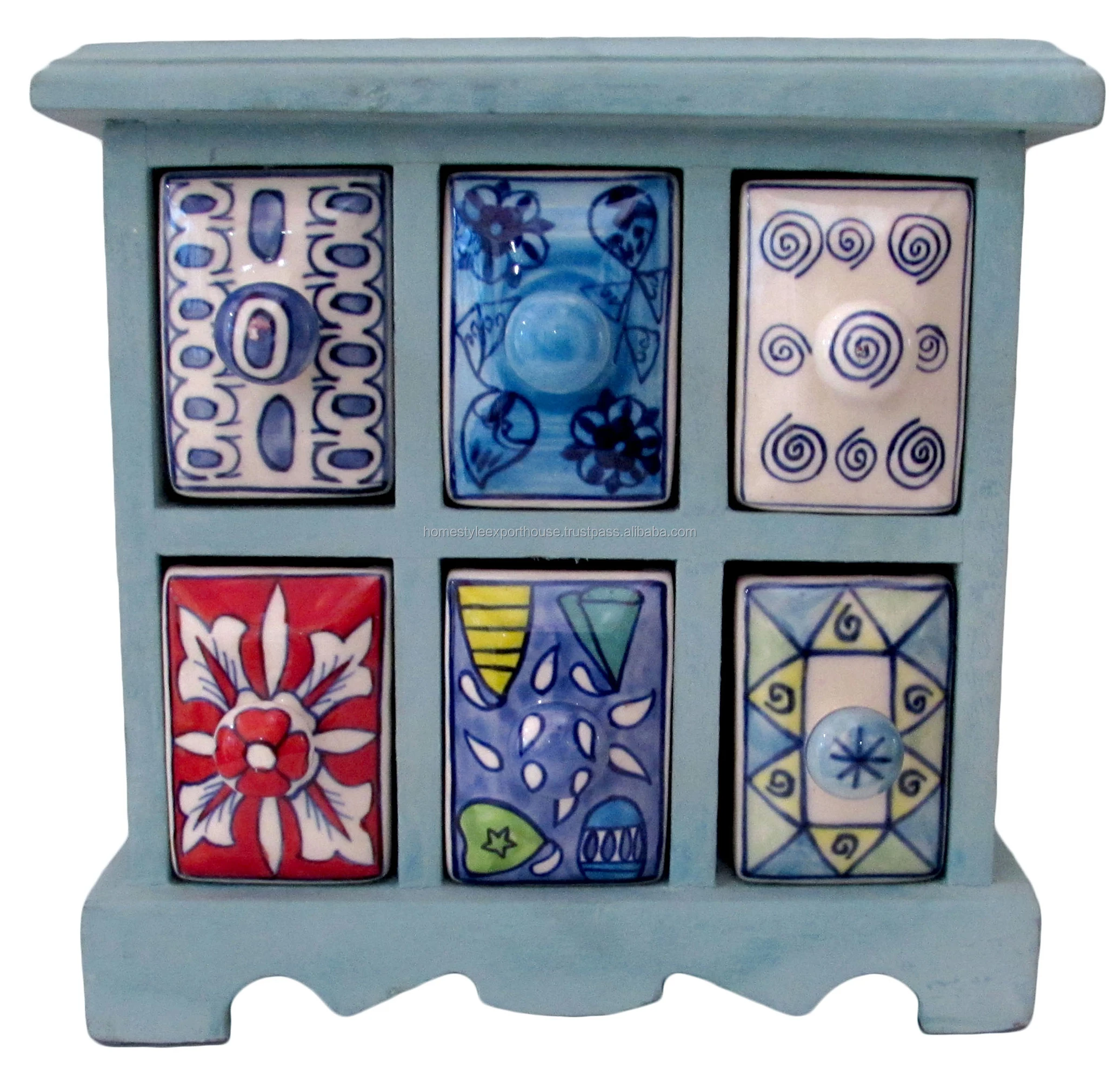 wooden chest with ceramic box and some open space for hold